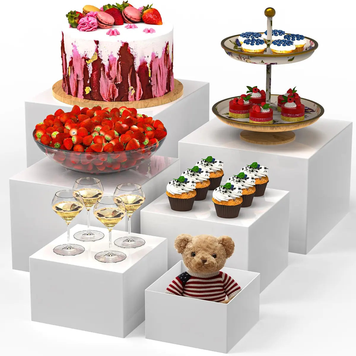 6-Piece Buffet Riser Set – Modern Food Display Stands for Parties & Catering