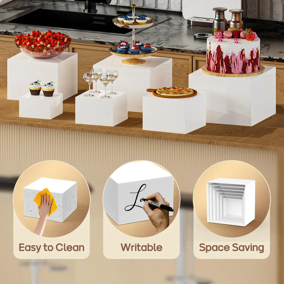 6-Piece Buffet Riser Set – Modern Food Display Stands for Parties & Catering